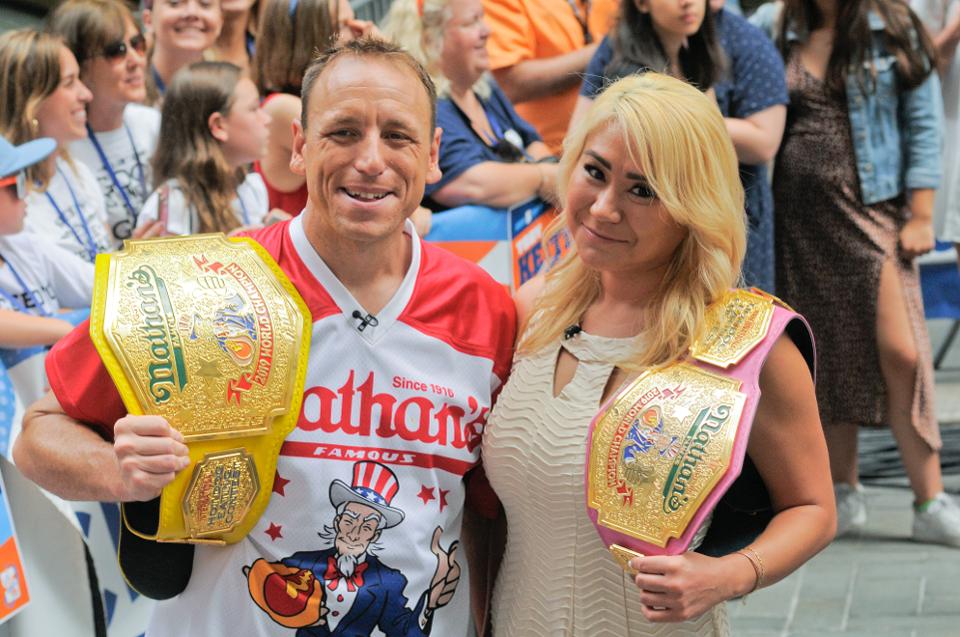 Joey Chestnut, Miki Sudo Nathanâ€™s Hot Dog Eating Contest