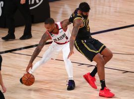 Portland Trail Blazers guard Damian Lillard during Game 3 against the LA Lakers in Orlando. (Image: Getty)