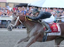 Math Wizard, seen here winning the Pennsylvania Derby last year, is the only Grade 1 winner in the Charles Town Classic Field. He seeks his first victory since last September's Penn Derby win as the 3/1 favorite. (Image: Bill Denver/EQUI-PHOTO)