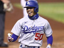 LA Dodgers centerfielder Mookie Betts celebrates a home run against the Arizona Diamondbacks. (Image: Mark J. Rebilas/USA Today Sports)