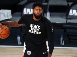 LA Clippers star Paul George during warmups in Orlando, FL.  (Image: Kim Klement/Getty)