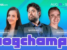 WFM Alexandra Botez, GM Hikaru Nakamura, and IM Daniel Rensch (left to right) will provide commentary and coaching for the Pogchamps 2 online chess tournament. (Image: Chess.com)