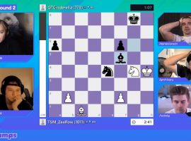 Zexrow defeated QTCinderella in Pogchamps on Thursday after a back-and-forth match. (Image: Chess.com)
