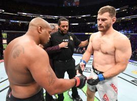 Daniel Cormier (left) and Stipe Miocic (right) will battle for a third time in the main event of UFC 252. (Image: Josh Hedges/Zuffa/Getty)