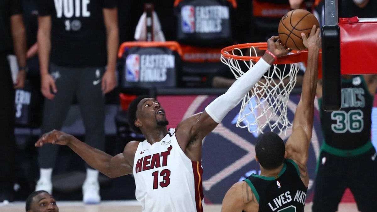 Bam Adebayo Block Blocked Shot Miami Heat Boston Celtics