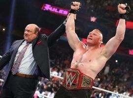 Brock Lesnar (right) became a free agent when his WWE contract recently expired. (Image: WWE.com)