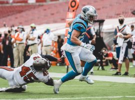 Carolina Panthers RB Christian McCaffrey will miss several weeks due to an ankle injury against the Tampa Bay Bucs. (Image: Brandon Todd/Getty)