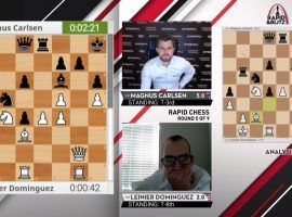 Magnus Carlsen holds a one-point lead after two days of play in the 2020 Saint Louis Rapid & Blitz chess tournament. (Image: Saint Louis Chess Club/YouTube)