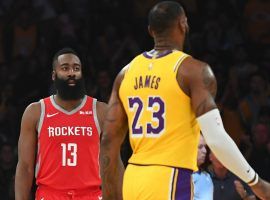 James Harden of the Houston Rockets and LeBron James of the LA Lakers at Staples Center in 2019. (Image: Getty)