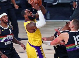 LA Lakers star LeBron James drives to the hoop against the Denver Nuggets in Game 4 of the Western Conference Finals. (Image: Porter Lambert/Getty)