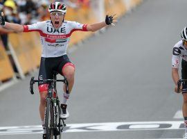 Even Tadej Pogacar (UAE Team Emirates) cannot believe he held off Primoz Roglic (Jumbo-Visma) to win Stage 9 of the Tour de France at Le Runs. (Image: AP)