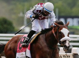 Jockey Manny Franco and Tiz the Law, seen here winning the first leg of the Triple Crown in June, go for the second as the 3/5 Kentucky Derby favorite Saturday. (Image: Seth Winig)