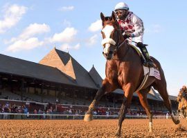 Only a handful of essential personnel watched a geared-down Tiz the Law win the Grade 1 Travers at Saratoga Aug. 8. But despite no fans, Saratoga's handle surpassed $700 million for the second consecutive year. (Image: AP)