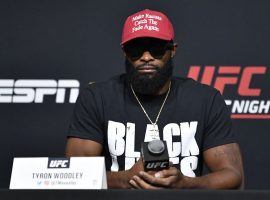 Former welterweight champion Tyron Woodley (pictured) takes on Colby Covington in the main event of UFC Fight Night 178. (Image: Jeff Bottari/Zuffa)