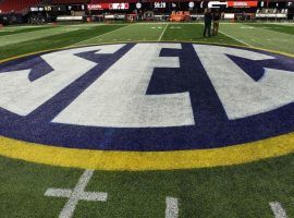 Dec 1, 2018; Atlanta, GA, USA; A general view of the SEC logo prior to the game against the Alabama Crimson Tide and the Georgia Bulldogs during the SEC championship game at Mercedes-Benz Stadium. Mandatory Credit: Dale Zanine-USA TODAY Sports
