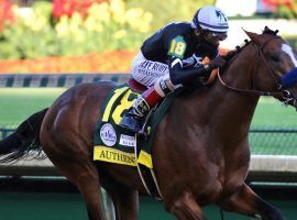 Authentic and John Velazquez's Kentucky Derby stretch duel with Tiz the Law came in front of an empty Churchill Downs. Yet, a September Derby boosted the month's and quarter's racing handle. (Image: Horsephotos/Getty)