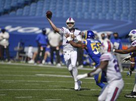 Buffalo Bills QB Josh Allen passes against the LA Rams in Week 2. (Image: Adrian Kraus/AP)