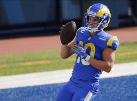 LA Rams WR Cooper Kupp catches a touchdown against the Buffalo Bills. (Image: AP)