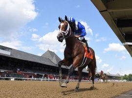 Mutasaabeq registered his career-best speed figures in this dominating debut race at Saratoga in August. He's North America's best hope in the Breeders' Cup Juvenile Turf. (Image: TwinSpires.com)