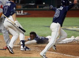 Randy Arozarena of the Tampa Bay Rays scores the winning run in Game 4 of the 2020 World Series against the Los Angeles Dodgers. (Image: Tim Heitman/USA Today Sports)