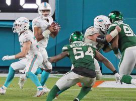 The Dolphins named Tua Tagovailoa as their starting quarterback going forward, after he took a handful of snaps against the Jets in a win on Sunday. (Image: Charles Trainor Jr./Miami Herald)