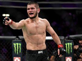 Khabib Nurmagomedov (pictured) will put his lightweight title and undefeated record on the line at UFC 254 when he takes on Justin Gaethje. (Image: Stephen R. Sylvanie/USA Today Sports)
