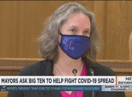 Madison mayor Satya Rhodes-Conway is one of 12 mayors from Big Ten cities asking the conference to include community concerns when coming up with protocols to fight COVID-19 as football season gets underway this weekend. (Image: News3Now/YouTube)