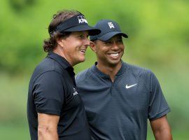 Tiger Woods and Phil Mickelson are down the betting board to win the Masters, but both past champions believe they can contend at Augusta National next month. (Image: Getty)