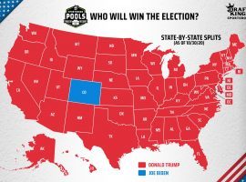 Colorado is a blue dot in this U.S. map, but the depiction hardly represents the chances of the Electoral College swinging radically in Trump's direction Tuesday. (Image: DraftKings)