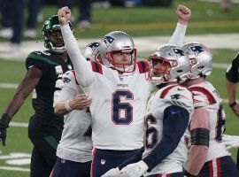 New England Patriots kicker Nick Folk (6) celebrates a game-winning FG to defeat the New York Jets. (Image: Porter Lambert/Getty)