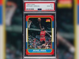 This Michael Jordan 1986-87 Fleer rookie card, graded Gem Mint by PSA. sold at auction for $150,000 on Monday. (Image: Robert Edwards Auctions)