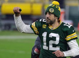 Aaron Rodgers of the Green Bay Packers lost in the NFC Championship the last two seasons, but oddsmakers listed them as one of the favorites to win Super Bowl 56 at +900 odds. (Image: Stacy Revere/Getty)