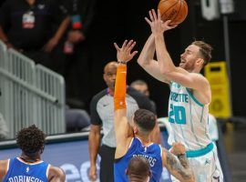 Charlotte Hornets forward Gordon Hayward seen here elevating over the NY Knicks. Hayward and the upstart Hornets, including rookie LaMelo Ball, are riding a four-game winning streak. (Image: Matt Slocum/AP)