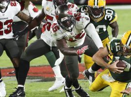 Tampa Bay Bucs LB Devin White (45) sacks Green Bay Packers QB Aaron Rodgers during a victory in Week 6 in Tampa. The Bucs and Packers meet in the NFC Championship (Image: Drik Shad/Tampa Times)