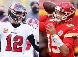 Tom Brady of the Tampa Bay Bucs (left) and Patrick Mahomes from the Kansas City Chiefs battle in Super Bowl 55. (Images: Getty)