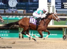 Mandaloun brings a versatile running style into the closer's haven that is the Lecomte Stakes at Fair Grounds. The Into Mischief offspring is the 3/1 favorite in the Kentucky Derby prep. (Image: Coady Photography)