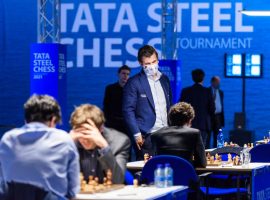 Four players share the lead at the Tata Steel Masters, but Magnus Carlsen is not among them after drawing for the sixth straight round on Saturday. (Image: Jurriaan Hoefsmit/Tata Steel Chess Tournament 2021)