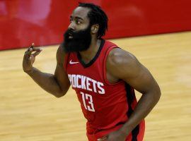 James Harden appearing in one of his last games with the Houston Rockets. The former MVP finally got his wish and the Rockets sent him to the Brooklyn Nets in a four-team trade. (Image: Carmen Mandato/USA Today Sports)