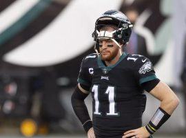 Carson Wentz, seen here during pregame warmups with the Philadelphia Eagles, finds a new home with the Indianapolis Colts after a trade. (Image: AP)