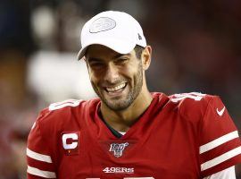 San Francisco 49ers QB Jimmy Garoppolo has drawn interest from some teams, including his former squad, the New England Patriots. (Image: John Lee/Getty)