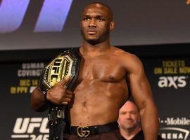 Kamaru Usman will defend his welterweight title against Gilbert Burns in the main event of UFC 258 on Saturday. (Image: Josh Hedges/Zuffa)