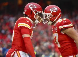 Patrick Mahomes and Travis Kelce, seen here during the 2019 NFL playoffs, are among the favorites to win MVP at Super Bowl 55. (Image: Michael Gordon/Getty)