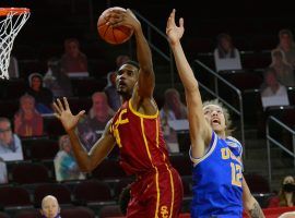 USC freshman Evan Mobley elevates to the basket in a victory over UCLA in Pac-12 conference action. (Image: Gary A. Vasquez/USA Today Sports)