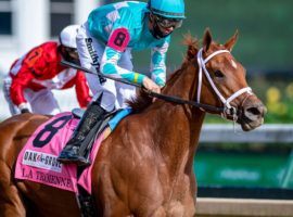 Monomoy Girl won four races in 2020, including this victory in the Grade 1 La Troienne at Churchill Downs. You can buy microshares in her starting next month for $46. (Image: Jamie Newell/TwinSpires)