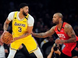 Houston Rockets power forward PJ Tucker, seen here guarding Anthony Davis from the LA Lakers, could join the Lakers in an trade. (Image: Gary A. Vasquez/USA Today Sports)