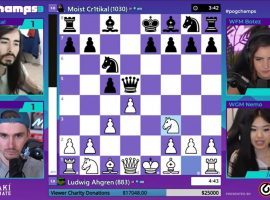 Ludwig defeated MoistCr1tikal in the final pool play match of PogChamps 3 to clinch first place in Group D. (Image: Chess.com/YouTube)