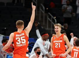 Syracuse leading scorer Buddy Boeheim led the #11 Orange to a upset win over #3 West Virginia in the second round of March Madness. (Image: Darron Cummings/AP)