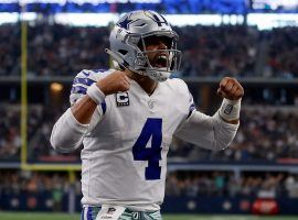 Quarterback Dak Prescott celebrates a touchdown for the Dallas Cowboys at AT&T Stadium in Arlington, Texas. (Image: Ron Jenkins/AP)