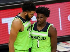 Teammates Karl-Anthony Towns and rookie Anthony Edwards combined for 83 points in an upset victory for the Minnesota Timberwolves over the Phoenix Suns. (Image: Porter Lambert/Getty)