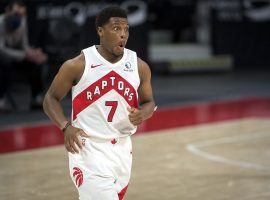 Kyle Lowry, the Toronto Raptors leading scorer, during a recent game in Tampa Bay, Florida where the Raptors play home games this season. (image: Nick Antaya/Getty)